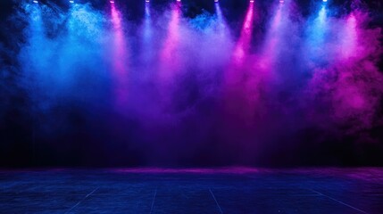 Naklejka premium The dark stage shows, empty dark blue, purple, pink background