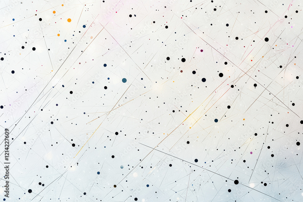 Poster Soft pastel abstract pattern with scattered dots and intersecting lines on pale gray background enhances layered aesthetic