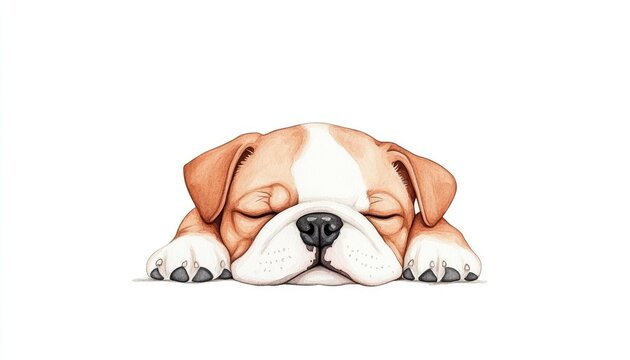 Cute sleeping bulldog puppy resting peacefully on a clean white background, exuding tranquility and charm