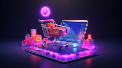Digital concept of e-commerce with online shopping interfaces and payment systems