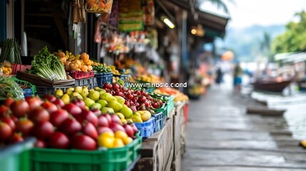 Vibrant Exotic Fruit Display at Bustling Outdoor Market : Generative AI