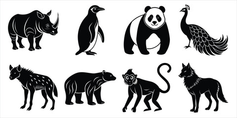 Fototapeta premium Wild animals silhouette set. Animals vector illustration