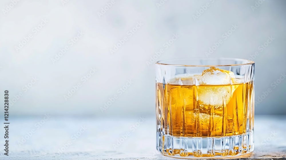 Poster crystal glass of whiskey on ice on a light background with elegant presentation : generative ai