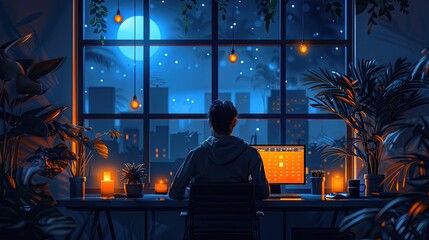 A remote worker’s flat design calendar suddenly rearranges itself to save the day