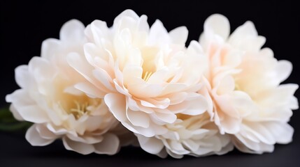 Soft Pink Peony Blossoms in Full Bloom on Dramatic Dark Background : Generative AI