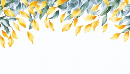 Vibrant watercolor illustration of yellow leaves cascading from above against a clean white background