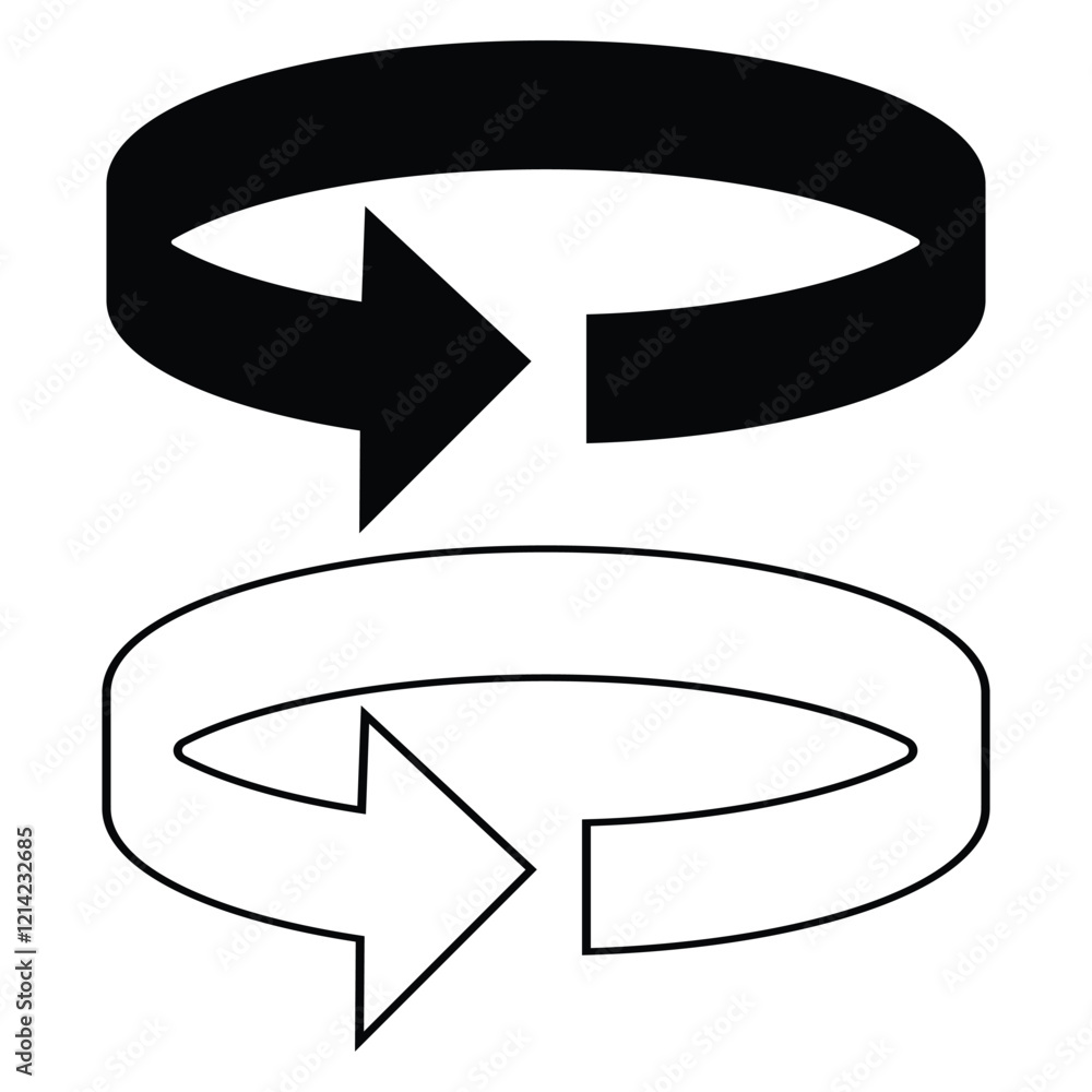 Poster 360 degrees arrow, curved arrows. rotate around set icon. 360 degree icon set in flat style. 3d rota