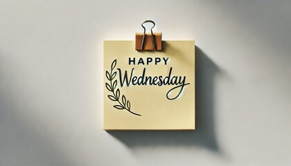 "Happy Wednesday" Sticky Note with Artistic Design and Binder Clip