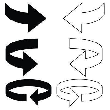 360 degrees arrow, Curved arrows. rotate around set icon. Black arrows set. Rotate cycle, circular moving symbol. Arrow sign. 360 degree icon set in flat style. vector illustration. 