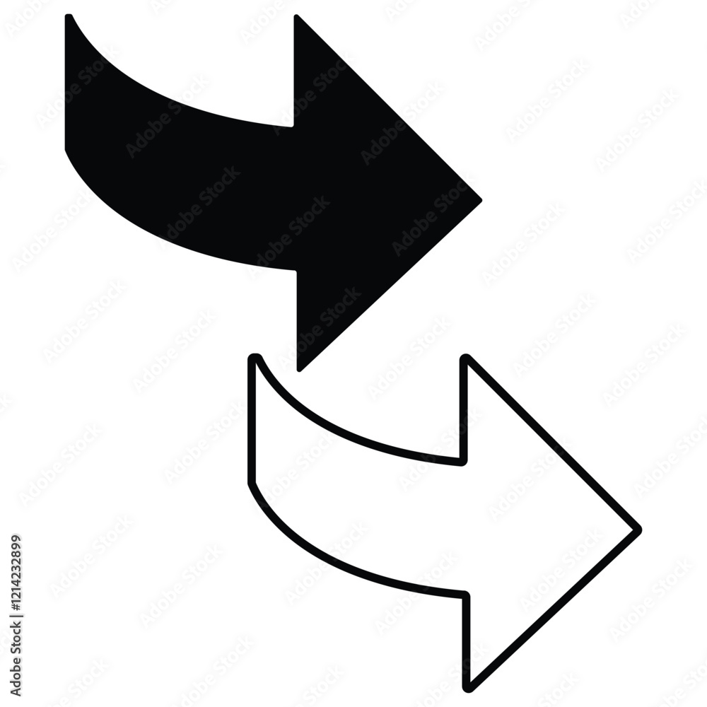 Poster black arrows, curved arrows. line curved arrow pointing right. rotate around set icon. circle signs 