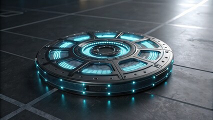 glowing blue and black disc on a dark background