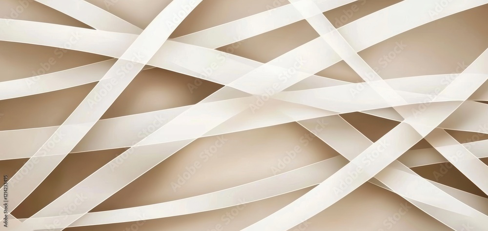 Poster abstract pattern of interlacing white lines, creating a lightweight and dynamic design on a warm bei