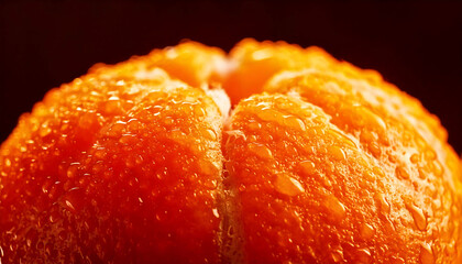 Close-up of a juicy mandarin orange segment, glistening with water droplets.  Vibrant color and...