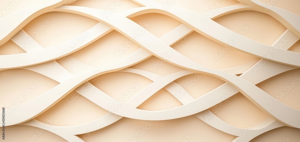 Poster abstract pattern of interlacing white lines, creating a lightweight and dynamic design on a warm bei