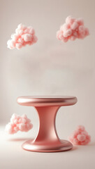 Generative AI. Valentine podium with pink color and cute clouds. vertical