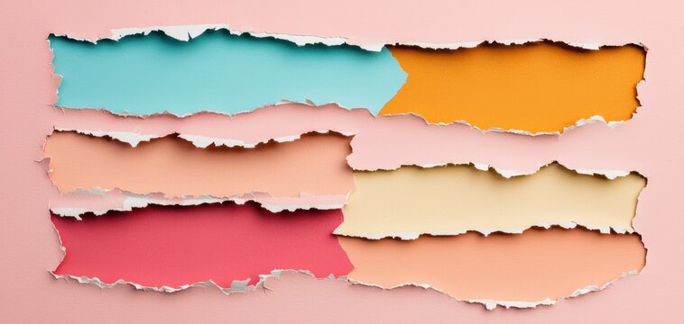 Creative torn paper notes in colorful palettes, each with a lined pattern, providing a stylish and modern twist for communication and reminders visuals