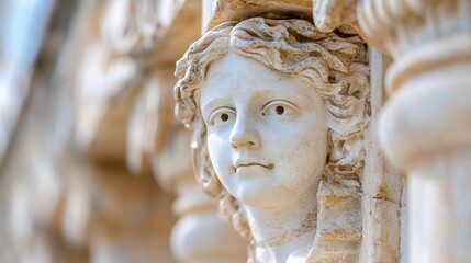 Obraz premium CloseUp of Classical Marble Sculpture Showing Detailed Female Face : Generative AI