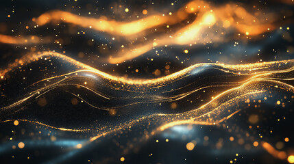 
Abstract digital background electromagnetic wave background Innovation digital wave, information technology background and green luxury background with golden line decoration and curve light ef