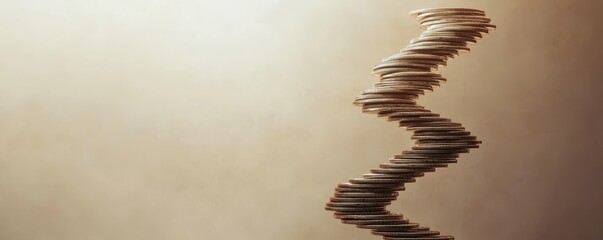 Stack of coins forming a staircase leading to  savings  at the top, savings journey, symbolic financial imagery