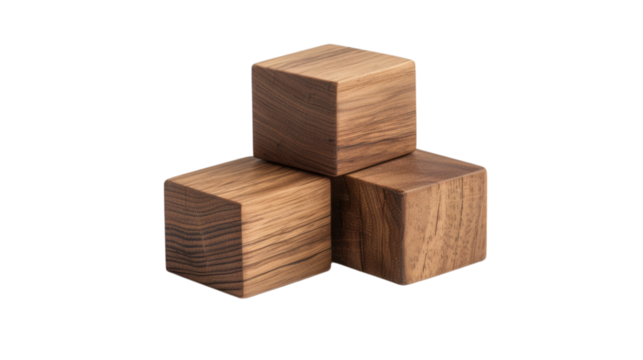 Tower of four wooden cubes, isolated on white background