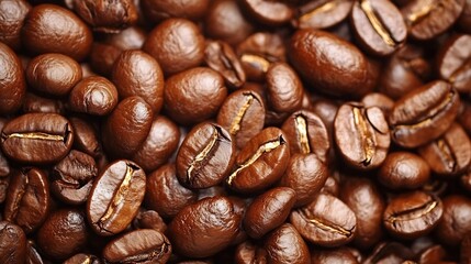 Naklejka premium Closeup of Premium Roasted Coffee Beans Showcasing Rich Texture and Deep Flavor : Generative AI