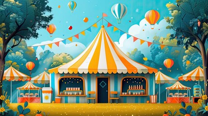 A single parent creates a DIY carnival in their backyard in this heartwarming flat design illustration