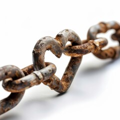 Fototapeta premium Rusty Metal Chain Links Intertwined on White Background
