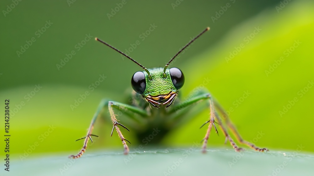 Poster detailed portrait of colorful grasshopper in natural environment : generative ai
