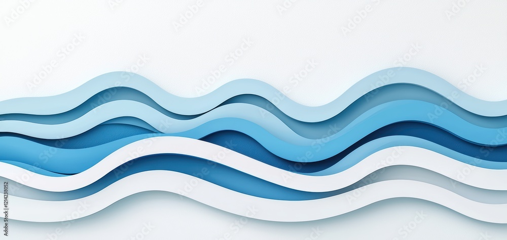 Poster geometric ocean waves in sleek horizontal patterns blending harmoniously into a serene sky backgroun