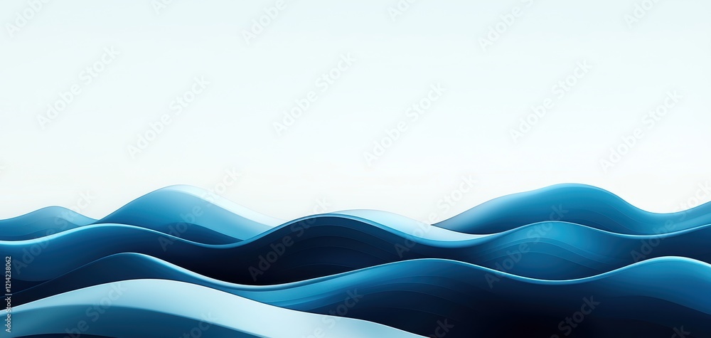 Poster geometric ocean waves in sleek horizontal patterns blending harmoniously into a serene sky backgroun