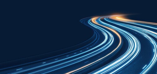 Futuristic horizontal blue light streaks glowing on a sleek black background, representing speed, energy, and high-tech innovation in a modern digital aesthetic