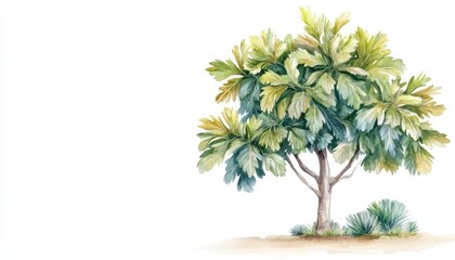 Obraz premium Lush green tree with vibrant foliage standing alone on a light background, ideal for nature-themed projects