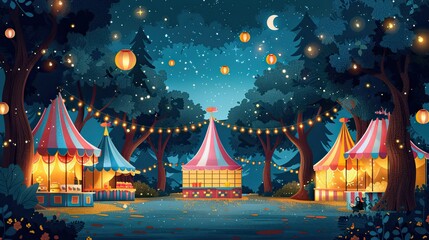 Fototapeta premium A single parent creates a DIY carnival in their backyard in this heartwarming flat design illustration