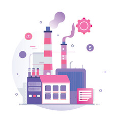 Flat Illustration of a Modern Manufacturing Facility with Financial Implications