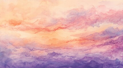 Pastel watercolor sky with orange, pink, and purple clouds.