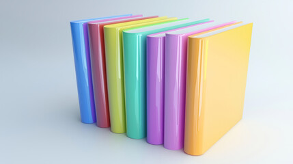 Colorful books stacked in rows on a white background