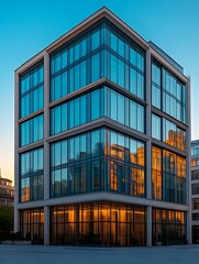 Fototapeta premium Modern glass office building at sunset.