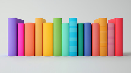 Naklejka premium Colorful books stacked in rows on a white background