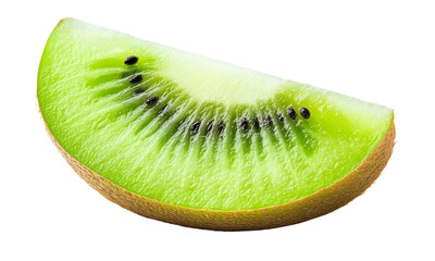 Freshly cut kiwi slice showcasing vibrant green flesh and seeds