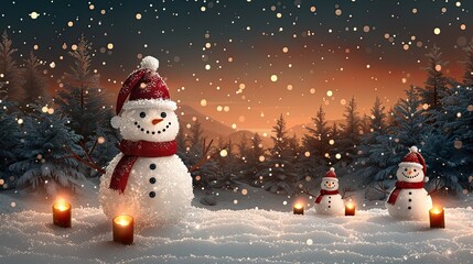 Obraz premium A snowman-building contest becomes a community event in this cheerful flat design scene