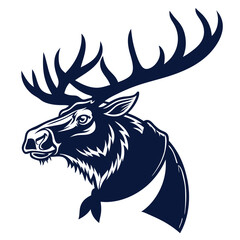 Moose head with a plaid scarf vector art illustration.