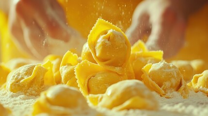 Homemade ravioli are crafted with care in a sunlit kitchen during a cooking session