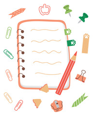 Vector illustration of notepad and stationery with cute paw tabs, Ideal for school, office or planning projects, suitable for digital or print use
