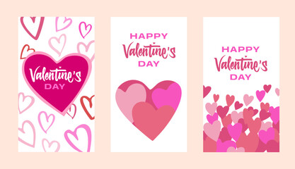 Happy Valentine's Day template with hand-lettered text, heart designs, and purple-red hues, ideal for wedding invitations, cards, or social media.
