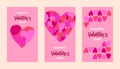 Romantic Happy Valentine's Day template with hand-lettered text, heart designs, and purple-red hues, ideal for wedding invitations, cards, or social media. A beautiful handwritten