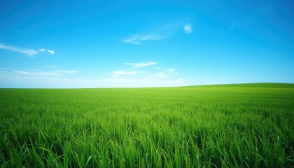 Lush Green Field Under a Blue Sky with White Clouds