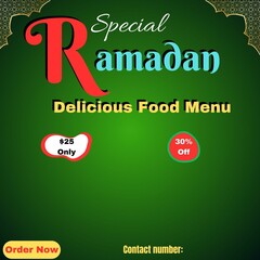 Ramadan special deal offer template, menu card, menu offer, Eid Muslim festival. 