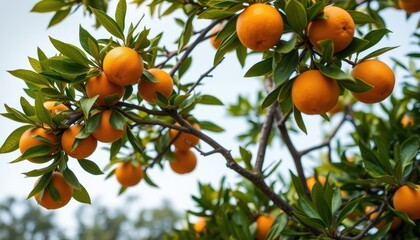 Ripe Oranges Growing On A Lush Green Tree
