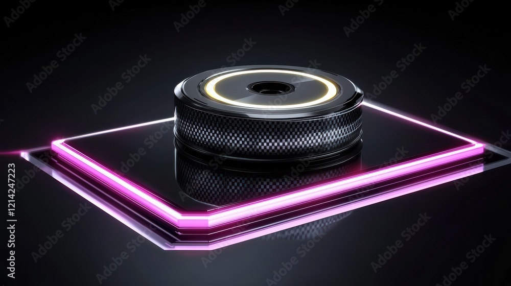 Poster dynamic holographic showcase modern studio digital display sleek design centered view innovative tec
