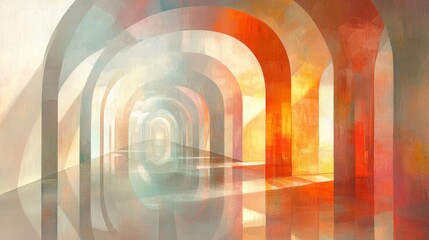 Abstract Architectural Corridor with Colorful Light Reflections